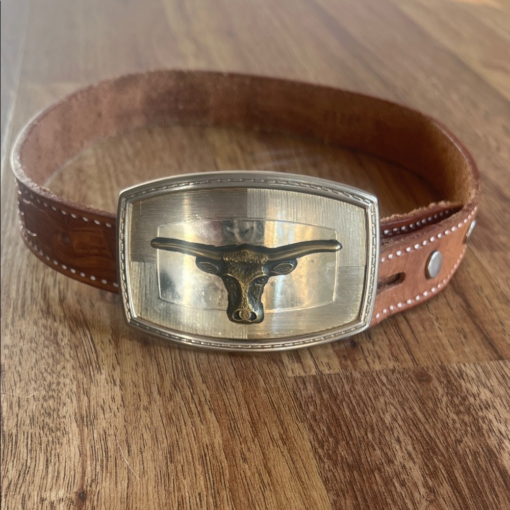Children's Brown Belt with Silver and Gold Buckle
